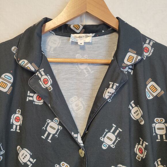 NWT ModCloth Easy Morning Long Sleeve Sleep Shirt Women Robot Nerd Button Size M - Picture 4 of 8